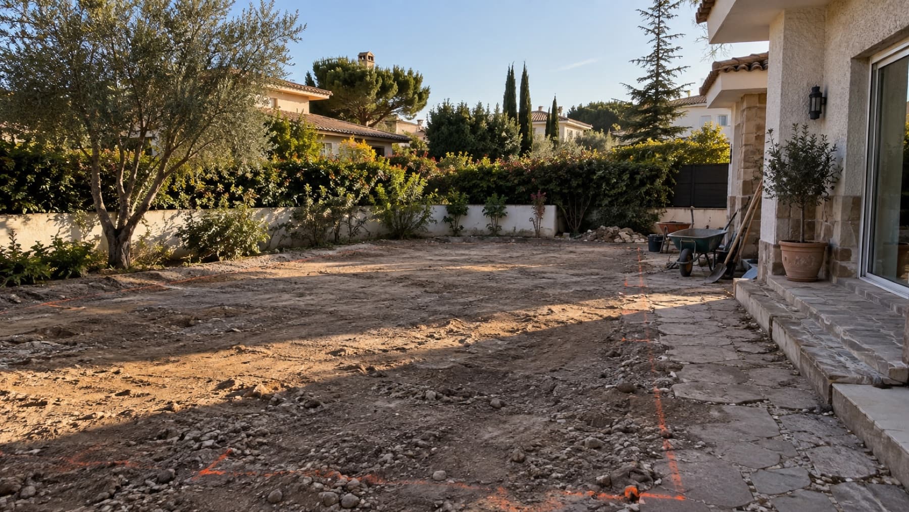 De jardín sin uso a zona de piscina antes de la transformación